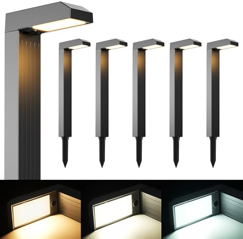 iseeway Solarlampen für Außen Garten 6 Stück, 3-Phasen-Farbwechsel (3000K/4500K/6500K) LED, IP65 Wasserdicht, Automatisches Ein/Aus, Solar Gartenleuchten für Hof, Terrasse & Wege