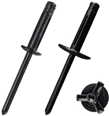 LWYLY 40/100 remaches ciegos de triple pliegue, remaches de cabeza grande de aluminio negro completo, metal plegable de brida negra (1000 unidades, 4,8 x 18 x 16 mm, grande)