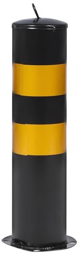Veemoon Borne de Sécurité en Acier 50 Cm Noir Jaune Film Réfléchissant, Poteau de Signalisation Routière Renforcé pour Parking, Barrière D'allée et Gestion Circulation Extérieure