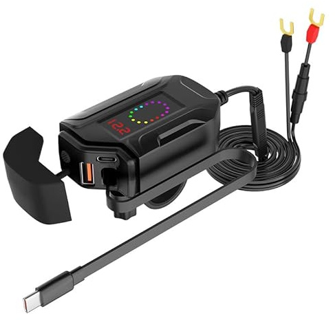 KABUTM Cargador USB para Moto Honda X ADV 750 NC750X/S con Interruptor y Voltímetro LED, Triple Salida con Puerto USB-A, Puerto Tipo C y Cable Tipo C Retráctil