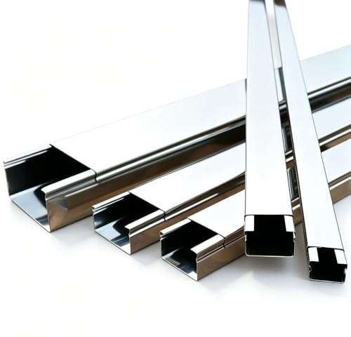 Canaletta per Cavi In Acciaio Inox, Canalina Passacavi Pavimento Argento | Larghezza Opzionale 20-100MM, Occultamento Protegge per Cavi con Coperchio per Interni Esterni(201,60x50mm)