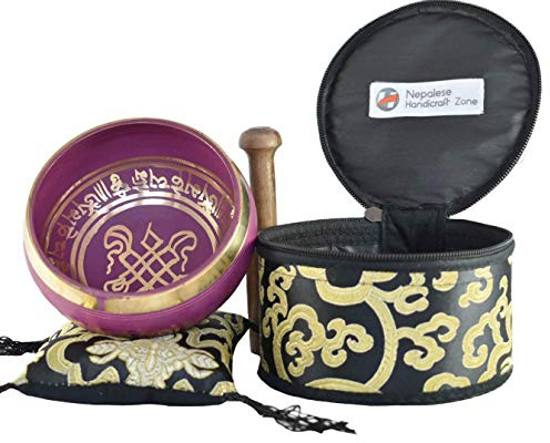 Farbiges Klangschalen-Set mit gratis Stock und Kissen von Nepalese Handicraft Zone (Rosa/Schwarz)
