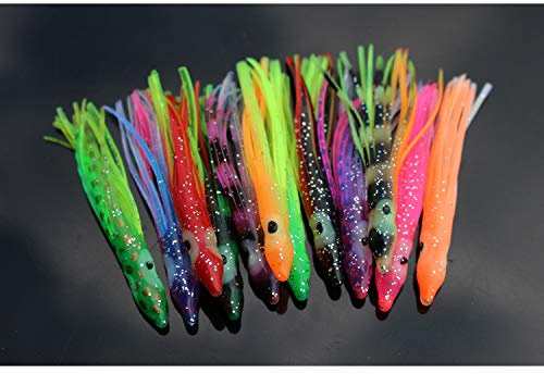 Tigofly 12 Stück 6 cm UV-Gummi-Tintenfischröcke, weiche Tintenfischköder, Thunfisch, Segelfisch, Fischköder, Kunstköder