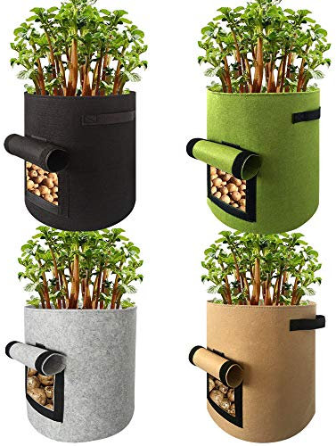 Mdurian Kartoffel Pflanzbeutel, 2er Pack 4 Gallonen Vliesstoff Pflanztasche mit Griffen Sichtfenster Klettverschluss Pflanzsack Tomaten Pflanzbehälter Pflanzsäcke