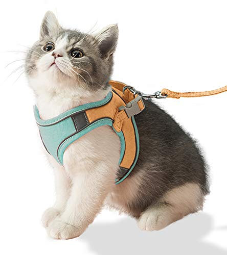 Fueegue Katzengeschirr mit Leine Ausbruchsicher Verstellbar Weich für Katzen und Hunde Welpgeschirr