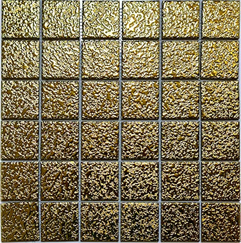 Mosaikmatte Keramik Mosaik Medio uni gold gehämmert