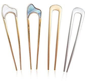 SIOPPKI 4 Stück U-förmige Haarnadel im französischen Stil mit Metallspange, Stäbchen, Spitzen, Haarknoten für Frauen und Mädchen