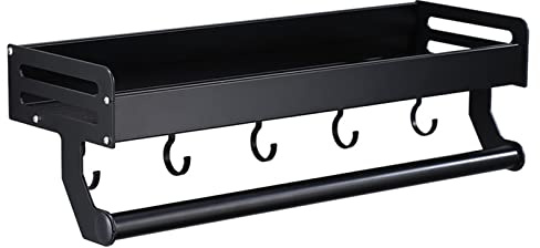 WYJRO Porta Utensili da Cucina con Gancio, Barra Portautensili Cucina,Porta Mestoli da Cucina per Gadget da Cucina/Pentola/Mestolo, Alluminio,Nero,50cm