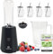 TONICON Smoothie-Maker | 3in1 Mini Mixer | 6-Edelstahl-Messer Blender | 500 Watt Standmixer | Glas-Behälter Inkl. Trinkflasche To go BPA-Frei | 4 Mason Jar Cups aus Glas – Anthrazit