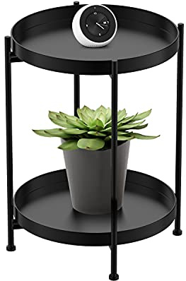Yumyolk Beistelltische, Side Table, Kleiner Beistelltisch Rund Metall, 40 x 40 cm Small Coffee Table, Couchtisch fürs Wohnzimmer Sofa Living Room Balkon Outdoor schwarz