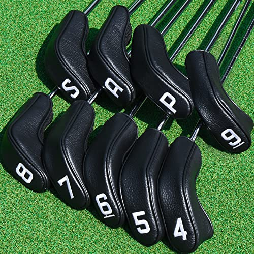 Golf Hybrid Iron Head Covers Right&left handed clubs Headcovers 9Pcs (4-9,P,A,S) Long Neck Black fit for Cleveland Launcher Set,Cobra T-Rail,Wilson Lauch Pad