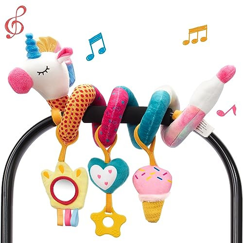 hahaland Colgantes para Cochecitos Juguetes Bebes 0 3 6 12 Meses, Espiral Actividades Juguetes Colgantes con Mordedor y Sonajero, Suave Peluches para Bebes Niños y Niñas Regalos Originales