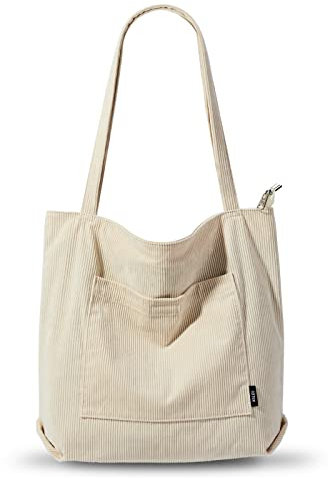 KALIDI Cord Tasche Damen Umhängetasche mit Reißverschluss Wasserdicht Tote Bag mit Taschenfach Groß Shopper Tasche Handtasche Schultertaschen für Arbeit Büro Reisen Einkaufen Schule