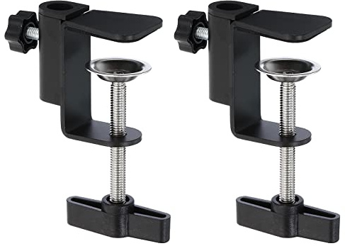 PATIKIL 0.49 Hole Dia. Desk Clamp, 2 Pcs Universal C-Clamp Base with Adjustable Screw for Microphone Mic Arm Table Lamp Mount Holder, Black