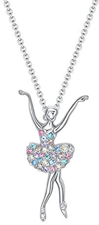 Tanzende Ballerina Anhänger Halskette 925 Sterling Silber,Halskette mit Anhänger in Silber,Ballerina Tänzerin tanzen Ballett Anhänger Halskette Charme Überraschung Schmuck Geschenk zum Mädchen-Stil B