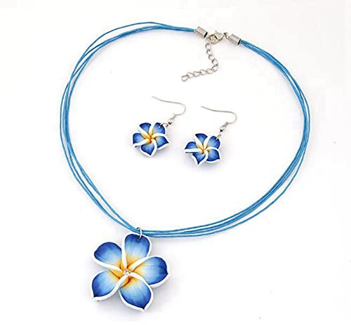 OAIEU Bohème Élégant Fleur Pendentif Collier Dangle Boucles d'oreilles Ensemble De Bijoux De Déclaration Douce Ensemble pour Femmes Filles (Bleu Ciel)