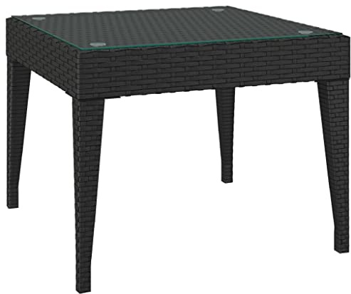vidaXL Beistelltisch, Tisch mit pulverbeschichtetem Stahlrahmen, Couchtisch für Außenbereich Innenbereich, Gartentisch Terrassentisch, Schwarz Poly Rattan Hartglas