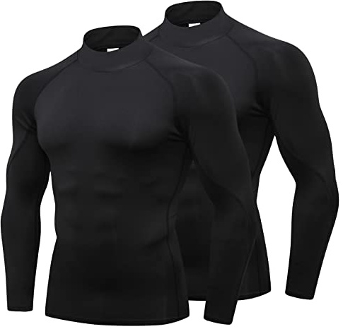 LNFINTDO 2 Pack Compression Tops for Men Long Sleeve Mock Turtleneck Shirts Quick Dry Base Layer Top for Gym Sports Fitness Workout Training