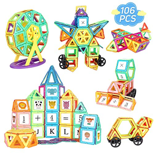 mysoler Magnetische Bausteine 106 Teile mini Magneten Kinder Magnetspielzeug Magnet Spielzeug Magnet Bausteine für Kinder ab 3 Jahren für Jungen und Mädchen-Lernspielzeug Geburtstag Vorschule