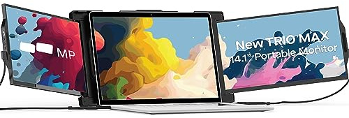New Mobile Pixels Trio Max Portable Monitor, 14.1 Triple Monitors for 15''-17.3'' Laptops (Built-in Kickstand), USB A/Type-C FHD Laptop Screen Monitor(Optional Magnets), Windows/Android/macOS/Switch