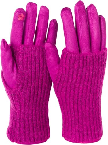 styleBREAKER Damen 3-in-1 Touchscreen Stoff Handschuhe Stulpe, Magenta