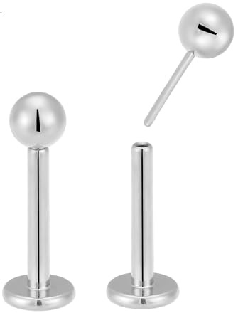 365 SLEEPERS 2PCS Titanium Implant Grade 20G 18G 16G Internally Threadless Labret 6mm 8mm Monroe Lip Ball Tragus Septum Nose Helix Rook Cartilage Earrings Body Piercing Jewellery (18G 6mm 3mm)