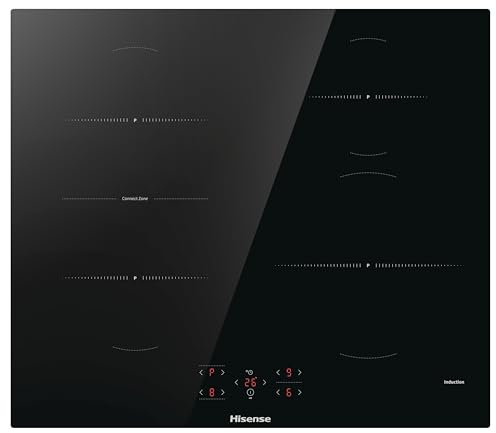 Hisense HIO6421BSC- Piano Cottura a Induzione, 4 Zone di Cottura con Funzione Bridge, Funzione Power Boost, Timer di Cottura, Nero, 595 x 58 x 520 mm