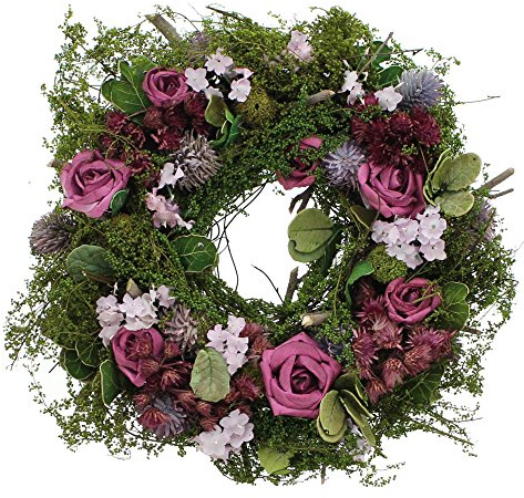 F1885 FRANK FLECHTWAREN Kranz Lila Rose, Naturmaterialien, Textilblüten | Maße: ca. Ø 25 cm, Innen-Ø 7 cm, Tolle Tür oder auch Tischdeko