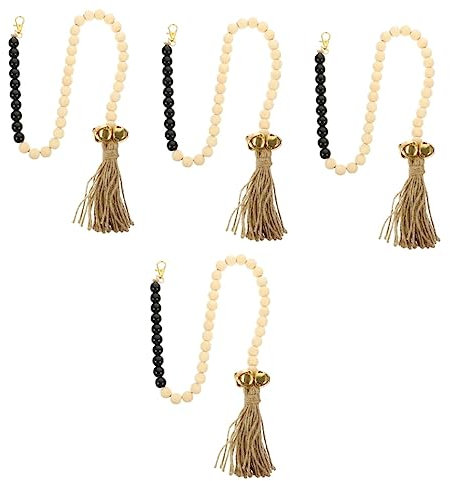 Housoutil 4pezzi Campanello per Cani con Corda Legno e Perline Giocattolo Decorativo per Addestramento e Comunicazione Campanello da Appendere per Animali Domestici
