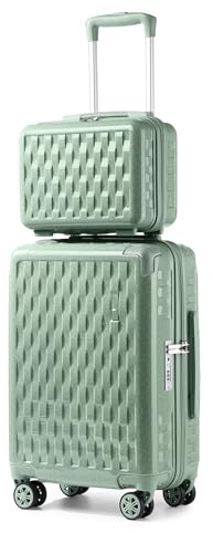 Sea choice Valise Cabine Lot de 2 Ensemble de Bagages avec Vanity Case Rigide Legere pour Bagage à Main ABS+PC à 8 Roues Sets de Bagages 55cm avec Fermeture éclair et Serrure TSA,GEYAO Vert