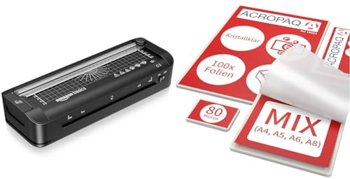 Amazon Basics 3-in-1-Thermolaminiergerät für A4-Größe & ACROPAQ Laminierfolien MIX - 80 mic