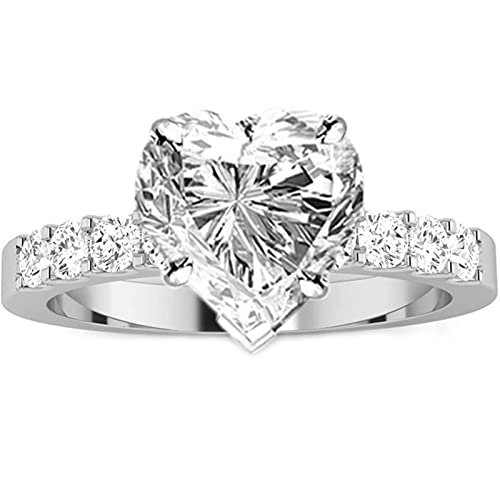 KnSam Damen Ringe Platin PT950 Echt 0.7ct Klassiker Prong Set Diamant Verlobungsring Herz Schliff Solitärring Trauringe (I-J Farbe VS Klarheit) Gr.62 (19.7)