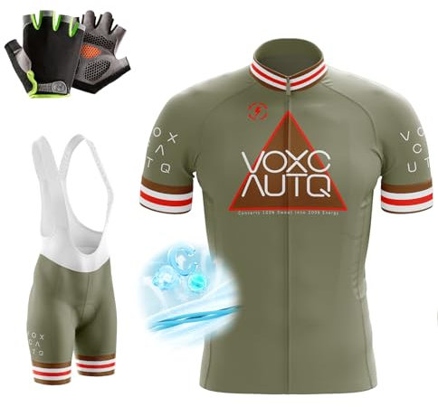 Radtrikot Set Herren Kurzarm Schnell Trocknend Atmungsaktiv Fahrradbekleidung＋Fahrradtrikot Trägerhose mit Sitzpolster 9D + Halbfinger Sommer Fahrradhandschuhe (XXS,Typ-6)