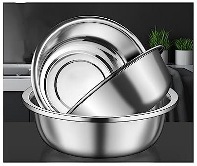 BGFYUSF Salad Bowls Mixing Bowls Pots and Pans Serving Trays Soup Bowls 304 Stainless Steel Cooking Baking Nesting Bowls 3 Piece Set 36/38/40cm