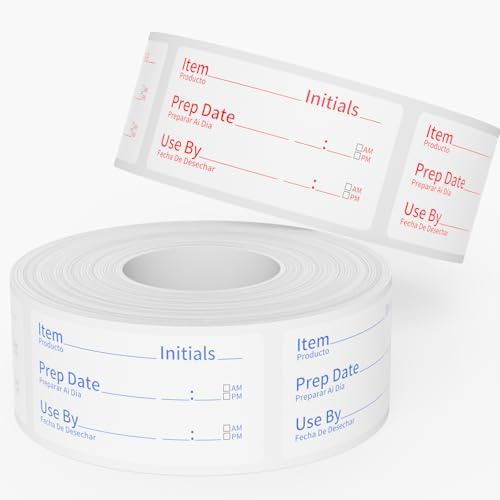1200 Pieces Removable Food Stickers,(1 x 2 Inch) Easy to Write Surface, Food Freezer Lables Reminder Food Storage Labels for Kitchen Organisation & Meal Prep (2 Rolls/Red, Blue)