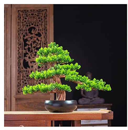 Künstliche Pflanze, 35,6 cm hoch, künstliche Kiefer, Bonsai-Ornament, chinesische Simulation, einladende Kiefer, künstlicher Baum für Weinschrank und Teestube, künstliche Zimmerpflanzen