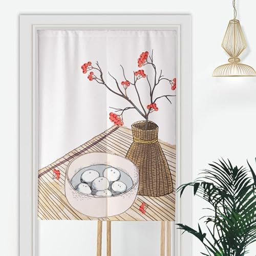 tür Vorhang 2x42.5x150cm Rote Früchte Room Divider,Japanese Style Door Curtain Restaurant Entrance Hanging,Half Curtain Decorative Curtains,Küche Shop Tür Halber Vorhang