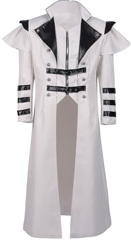 LLTTEER Herren Steampunk jacke Vintage Mittelalter Ritter Kostüm Leder Rüstung Jacke Gothic Uniform Party Cosplay Halloween Kostüm (Weiß, M)