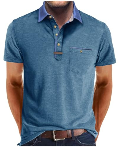 Poloshirt Herren Kurzarm Baumwolle Polohemd Basic Shirt mit Knopfleiste Basic Polo Tshirt Sommer T-Shirt mit Brusttasche Freizeit Sommershirt Einfarbig Oberteile Männer