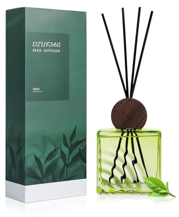 DIUFJAG Profumatore per Ambienti 200ml - Zen tè,Diffusore Profumo Ambiente con 8 Bastoncini,Reed Diffuser per Bagno,Appartamento