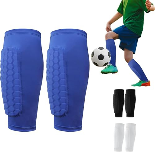 AUNGCSHE Protege Tibia Foot, XS/S/M/L/XL Protection Professionnelle du Mollet, Protection Solaire, Légers et Respirants, Fort et Léger Protege Tibia pour Jeux de Football, Jogging, Courir (Bleu, S)