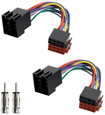 2 Pezzi Adattatore ISO per Autoradio Universale, 16 Pin Cavo con Connessione ISO Femmina a Maschio e Adattatore Antenna Compatibile con Fiat Panda Punto Alfa Romeo VW Mercedes Renault Clio Megane