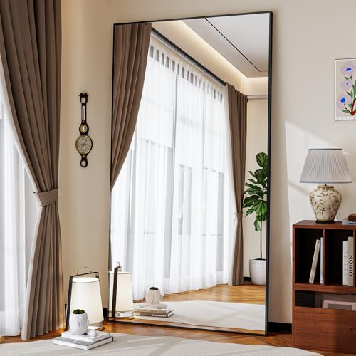 Koonmi Stor golvspegel 89 x 198 cm, robust minimalistisk smal aluminiumram, modern stor väggspegel för vardagsrum och sovrum