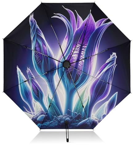 RPLIFE Parapluie de voyage coupe-vent, léger et durable pour femme, parapluie de voyage pour la pluie, le vent et le soleil, fleurs de gentiane violettes
