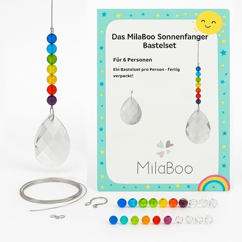 MilaBoo® Sonnenfänger Kristall Bastelset – DIY Suncatcher 6er Set oder Fertig Montiert – Bastelset Kindergeburtstag, Fensterdeko Lichtfänger, Mitgebsel Kinder, Garten Deko (DIY Bastelset)