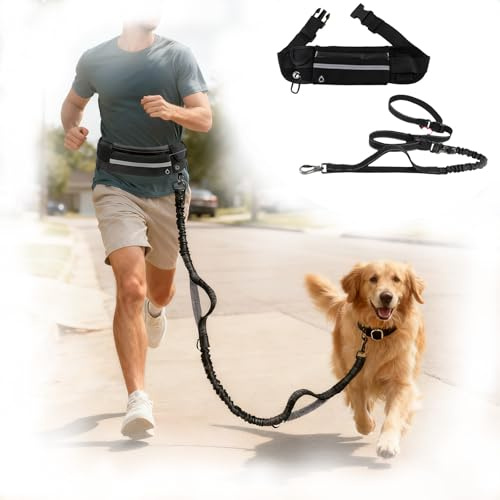 Cintura da passeggio per cani a mani libere, guinzaglio resistente per correre a mani libere con cintura in vita, guinzaglio elastico regolabile, cuciture riflettenti per corsa, passeggiate e jogging
