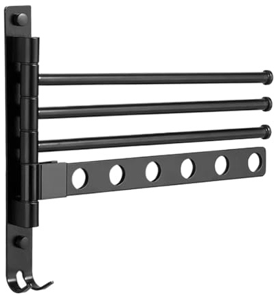 Bathroom Towel Rack - 4 Arm Swivel Aluminium Wall Mounted Towel Rail for Towels and Dishcloths - Pull Out Organizer Ideal for Shower, Kitchen, Balcony or Laundry Room - Facil