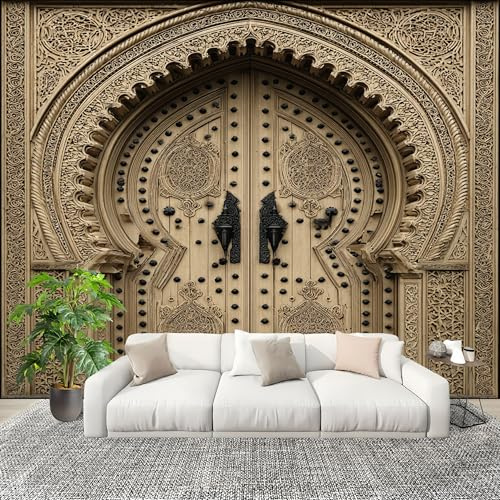 Arco Con PatróN de Estilo Europeo Fotomurales Pared Papel Pintado 300x210 cm Oro Tejido No Tejido Fotomurales Dormitorio Para la sala Decoración de pared tipo póster Fondo De Pantalla
