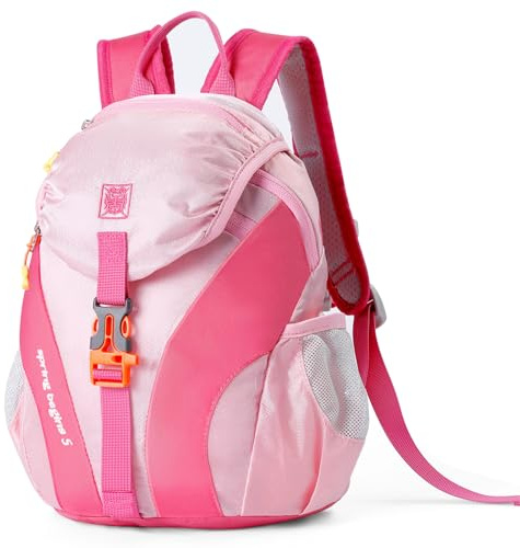 Cozary Mochila Guardería con correa para el pecho, 5 Litros Mochila Pequeña Escolar Unisex Niño de 1-3 Años, Mini Backpack con Bolsillos Laterales, Mochila Escolar Infantiles para Guardería, Rosa