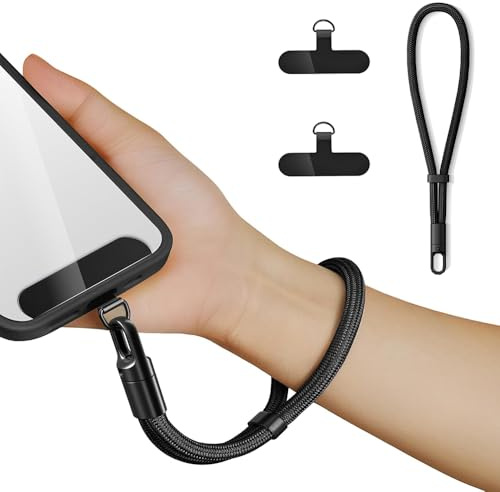 Anfire Handykette Kurz Universal,Multifunktional Handykette Handschlaufe Handy mit 2 Stück Ultradünnem Patch，Anti Verlust Handy Handschlaufe Einstellbares Handyband kurzes verstellbares (Schwarz)